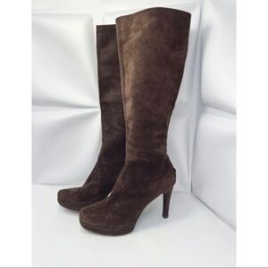 Helmut Lang Womens 37 Sz 7 Brown Suede Platform Tall High Heel Boots ITALY